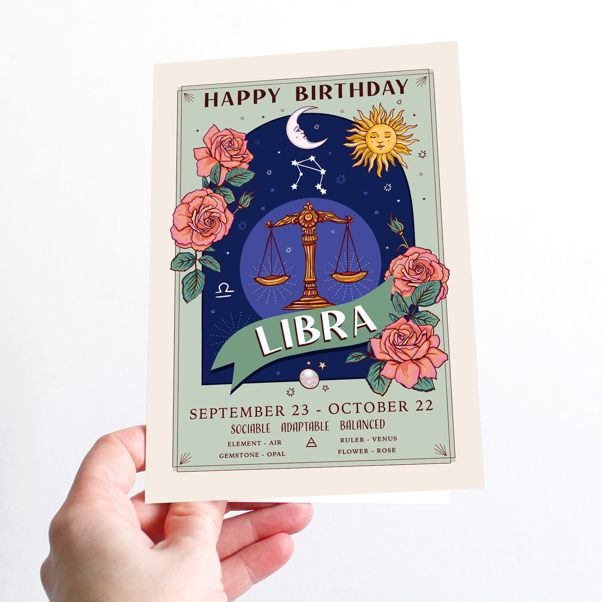 Libra Birthday Card Happy Birthday Zodiac Star Sign Large A5 - Etsy
