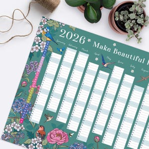 2026 Wall Planner: Flowers & Garden Birds - A2 Year View Calendar image 2