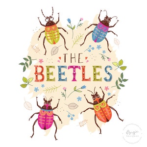 The Beetles Nursery Print, Beatles Themed Wall Art of Bugs and Insects for a Kids Room or Play Room image 9