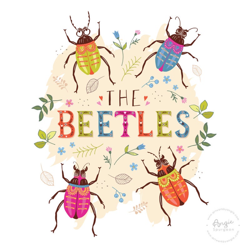 The Beetles Nursery Print, Beatles Themed Wall Art of Bugs and Insects for a Kids Room or Play Room image 9