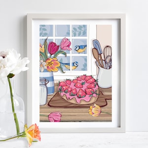Blaumeise Illustration Druck, Liebe Backen Illustration