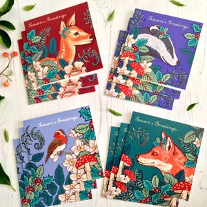 Lot de 12 petites cartes de Noël, cartes de Noël amis de la forêt festive