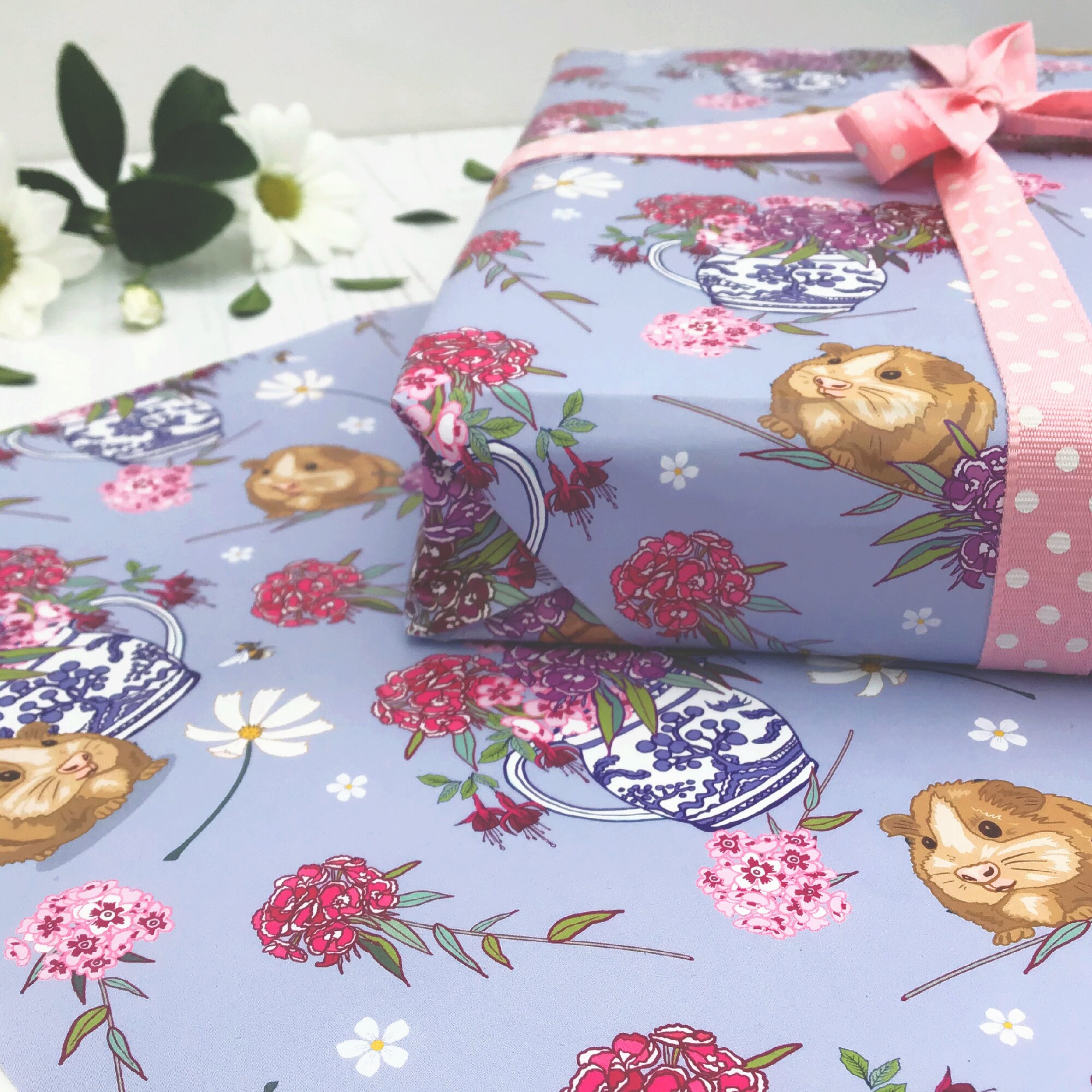 Guinea Pig Gift Wrap With Tag Wrapping Paper Features Blue Etsy UK