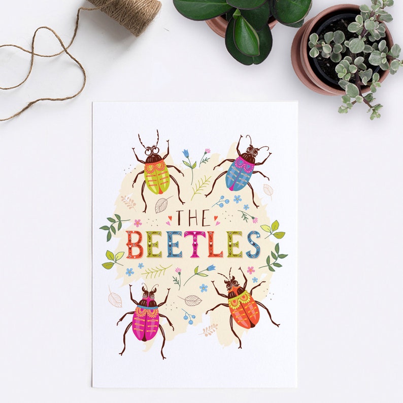 The Beetles Nursery Print, Beatles Themed Wall Art of Bugs and Insects for a Kids Room or Play Room image 5