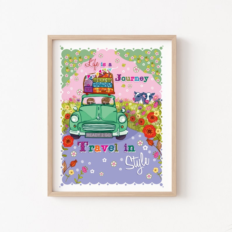 Classic Car Wall Art Print Life is a Journey Travel in Style Etsy