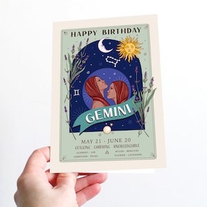 Gemini Birthday Card, Happy Birthday Zodiac Star Sign Large A5 Card image 4