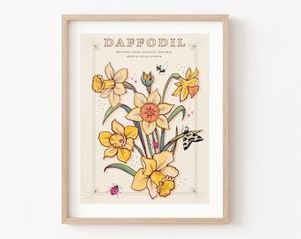 Daffodils Wall Art Print, March Birth Flower Illustration Print