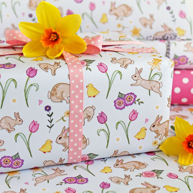 Spring Bunnies Gift Wrapping Paper, Easter Gift wrap image 4