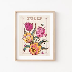 Impression d'art mural tulipe, signification des fleurs impression d'illustration de style paquet de graines vintage