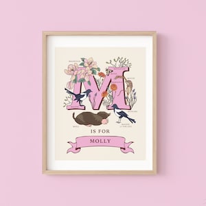 Impresión personalizada de la letra M, arte mural con la inicial M, ilustración con monograma de Nature Guide