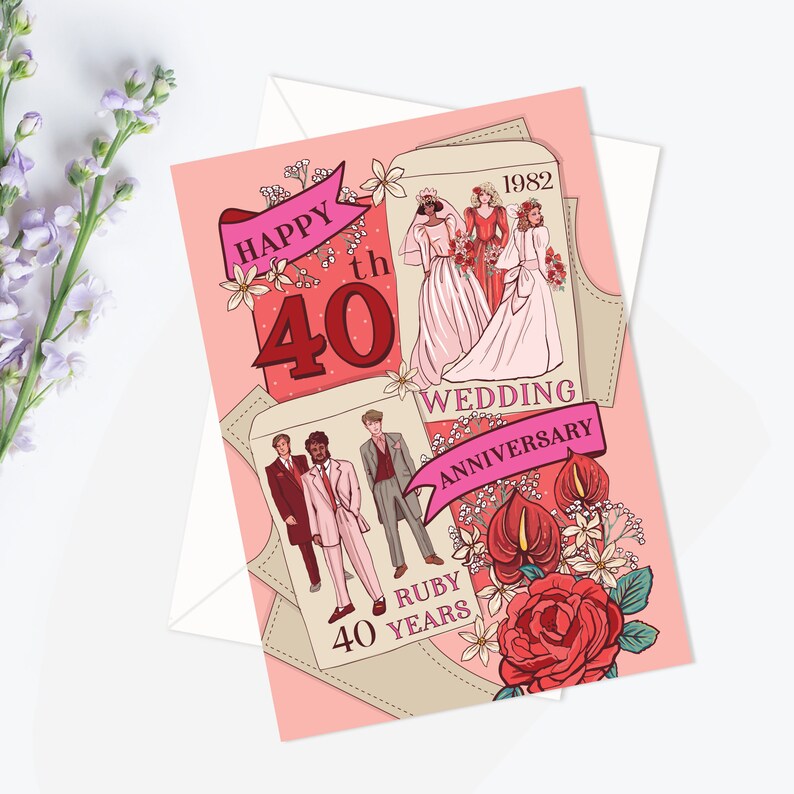 Ruby Wedding Anniversary Card 40th Wedding Anniversary Card Etsy