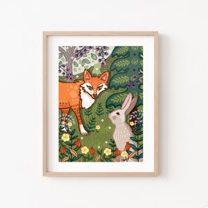 Set of 2 Nursery Wall Art Prints, The Fox & The Hare Print, The Hare and The Tortoise Print image 3