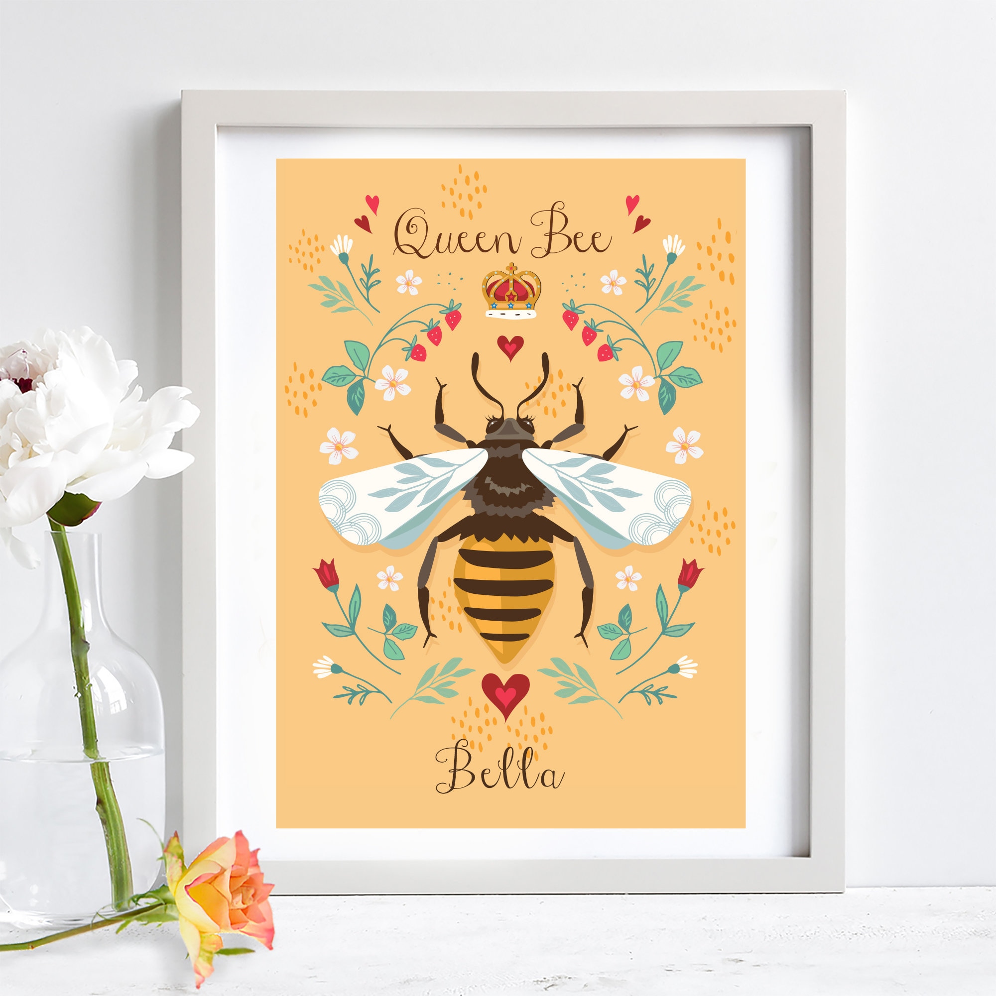 Queen Bee nursery wall art print can be personalised with Etsy