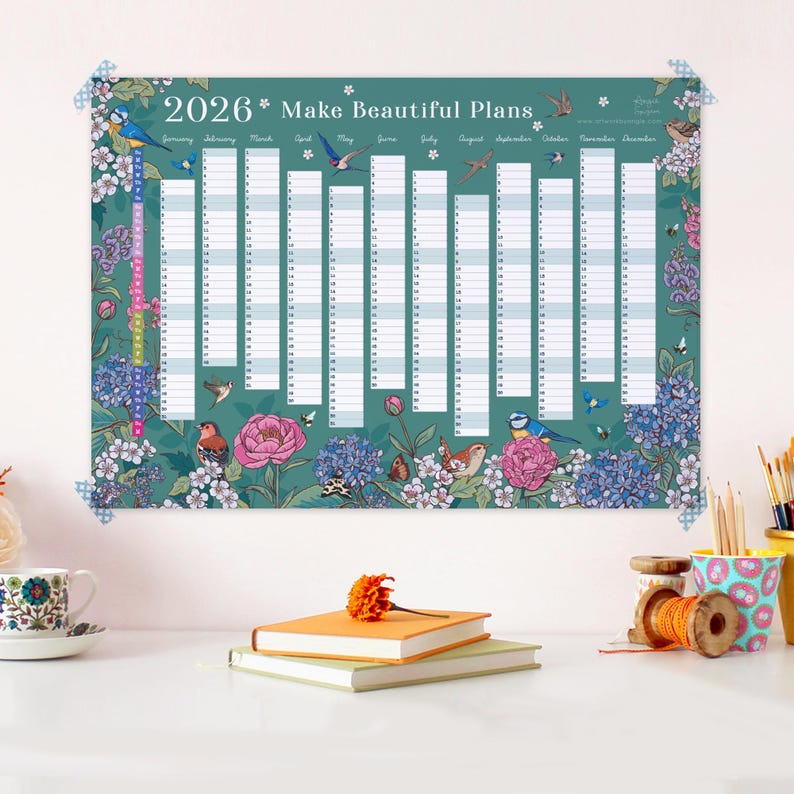 2026 Wall Planner: Flowers & Garden Birds - A2 Year View Calendar image 7