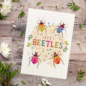 The Beetles Nursery Print, Beatles Themed Wall Art of Bugs and Insects for a Kids Room or Play Room image 2