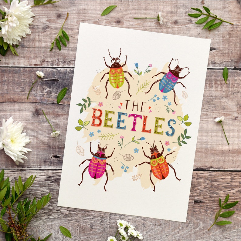 The Beetles Nursery Print, Beatles Themed Wall Art of Bugs and Insects for a Kids Room or Play Room image 2