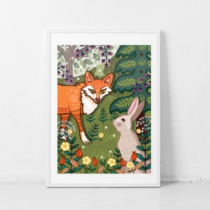 Set of 2 Nursery Wall Art Prints, The Fox & The Hare Print, The Hare and The Tortoise Print image 5