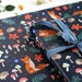 Fox and Hedgehog Gift Wrap with Tag of Hibernating Woodland Animals, Toadstools and Night Sky Wrapping Paper, Scrapbook Paper 