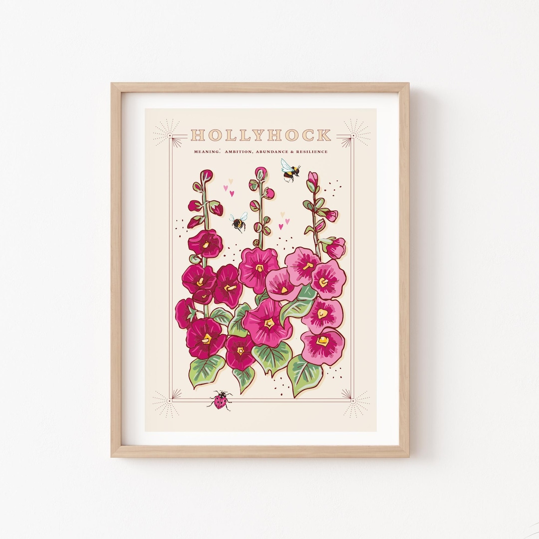 Hollyhock Wall Art Print, Flower Meaning Illustration Print - Etsy