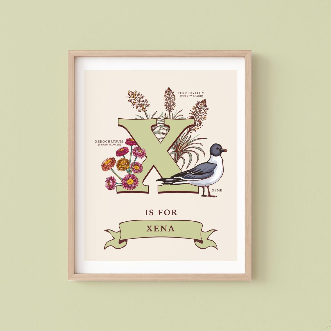 Personalised Letter X Print, Initial X Wall Art, Nature Guide Monogram