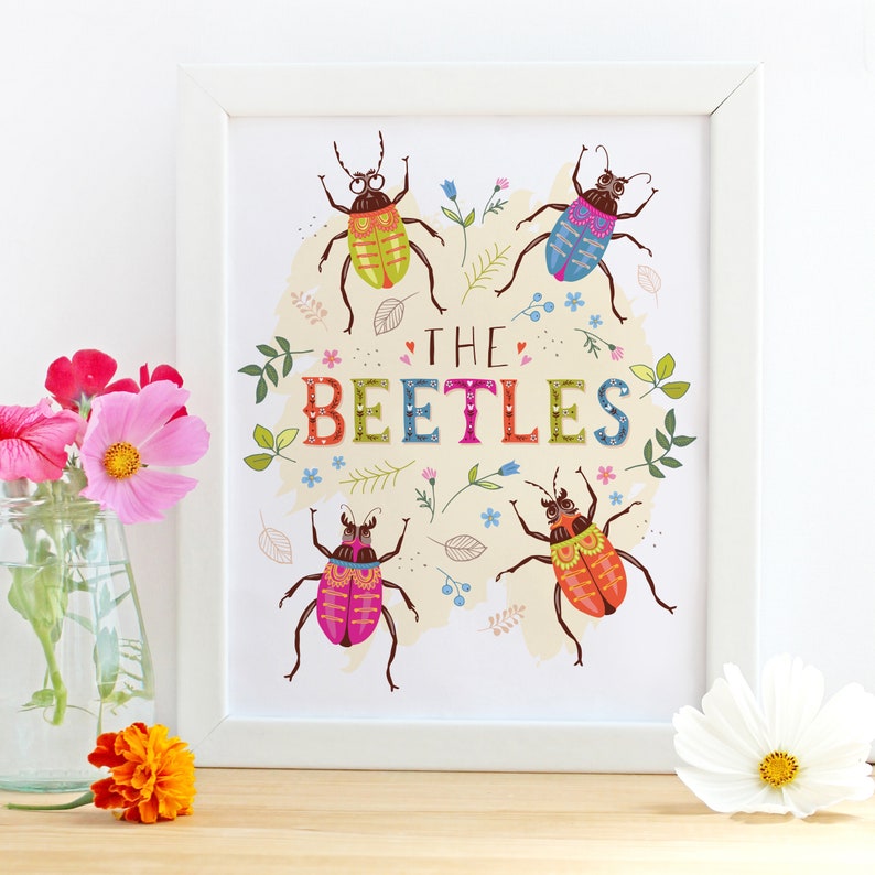 The Beetles Nursery Print, Beatles Themed Wall Art of Bugs and Insects for a Kids Room or Play Room image 7