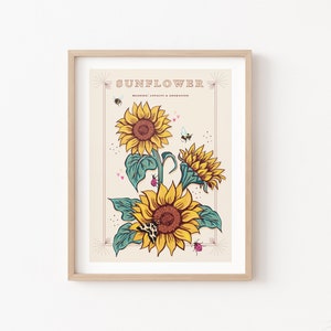 Sunflower Wall Art Print, Loyalty and Adoration Flower Illustration Print