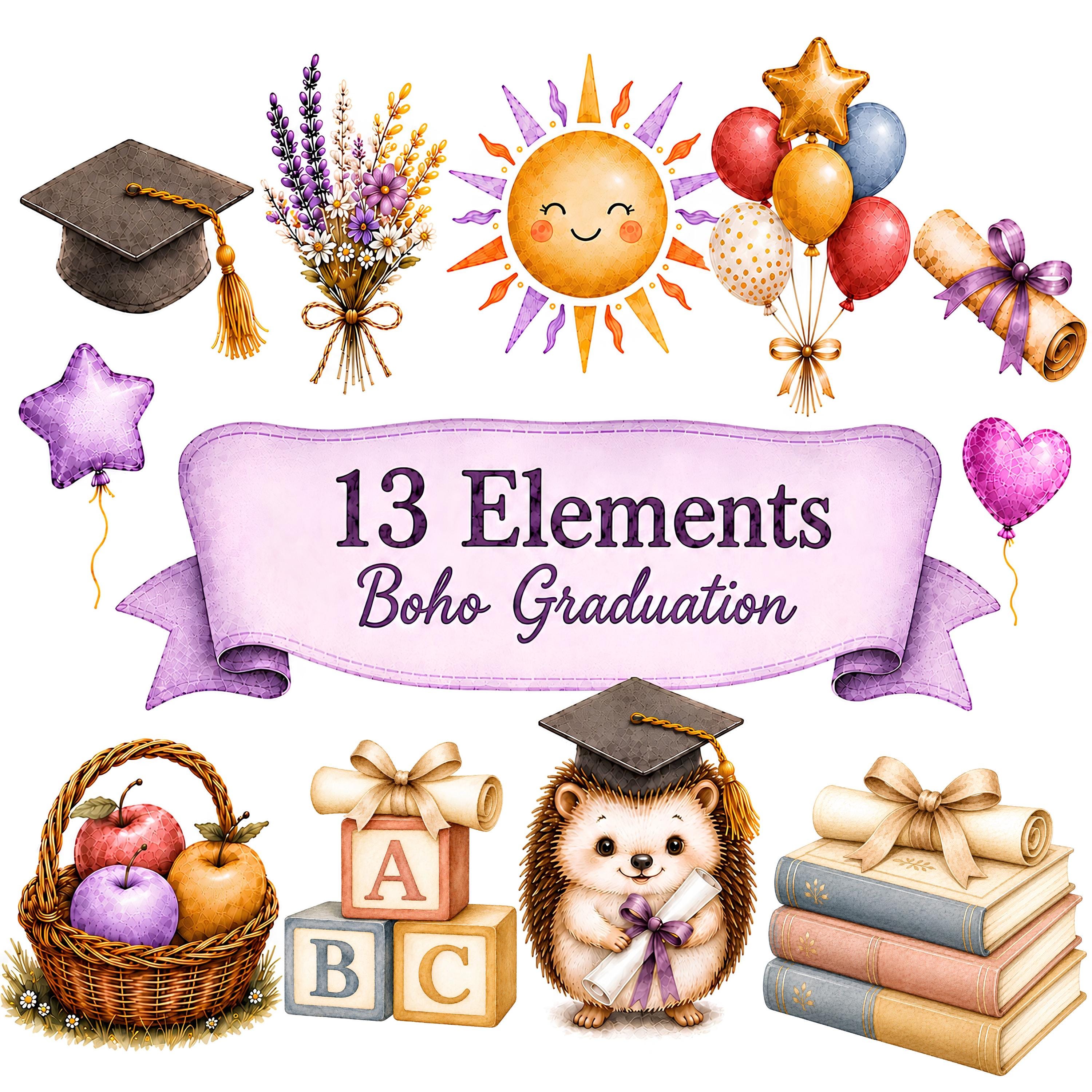 Boho Graduation Hedgehog Clipart, Cute Forest Animal Graduate Clip Art ...