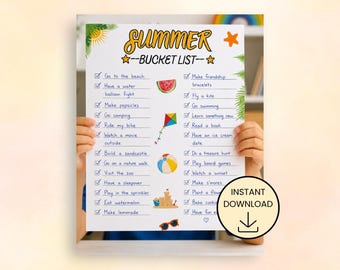 Summer Bucket List Printable for Kids – Pre-Filled and Fill-In Versions – Fun Family Activities Checklist – Instant Download PDF