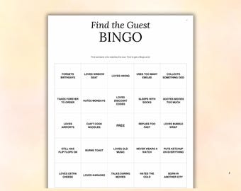 Find the Guest Bingo Game, Bridal Shower, Wedding Party Icebreaker (Digital Download)