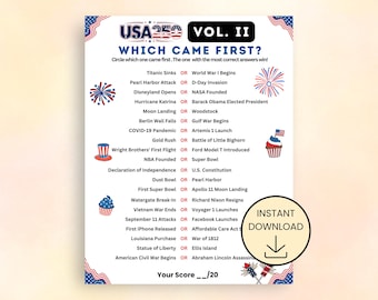 USA 250th Anniversary Which Came First Printable Volume II, America’s 250th, Quiz for Kids & Adults, US History Activity, Classroom Game