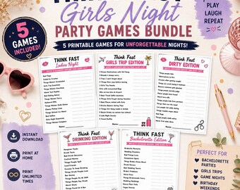 Girls Night Party Games, Think Fast Bundle Printable, Bachelorette Games Bundle, Drinking Game Printable, Adult Party Games