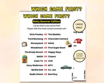 Which Came First Game for Seniors, Family Guessing Game, Senior Game Night, Elderly games, Baby Boomer Game Night, Retirement Games
