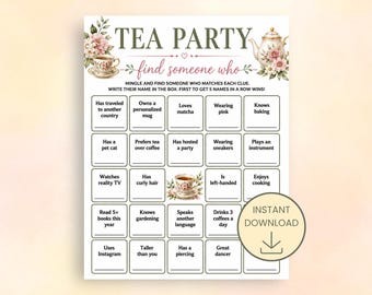 Tea Party Find Someone Who Game, Tea Party Bingo Icebreaker Game, Garden Tea Party Activity, Bridal Shower Tea Game, Ladies Tea Party Games