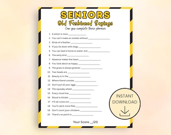 Game for Seniors, Old Fashioned Sayings Game, Retirement Party Game for senior citizens and Baby Boomers, Group Games Elderly, Memory Games