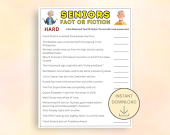 Fact or Fiction Game Hard, Games for Senior Citizens, Elderly Games, Seniors Memory Game, Senior Party Game, Brain Games for Seniors