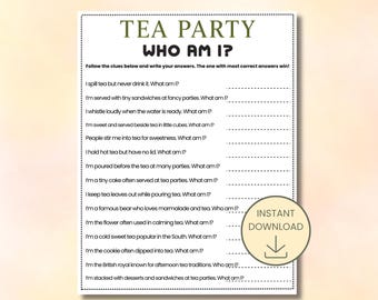 Tea Party Who Am I Game, Guess Who Game for Tea Party, Tea Time Party Game for Adults & Kids, Garden Party Activity, Bridal Shower Game