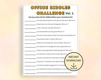 Office Riddles Printable, Fun Office Team Building Game Activity, Icebreaker for Co Workers, Workplace Party, Fun Games, Instant Download