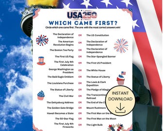 USA 250th Anniversary Which Came First Printable, America’s 250th Birthday Quiz for Kids & Adults, US History Activity, US Classroom Game
