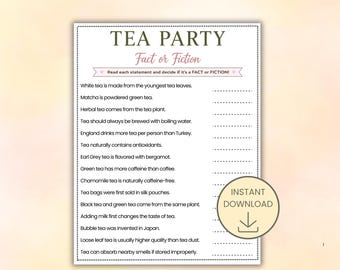 Tea Party Fact or Fiction Game, Tea Party True or False Quiz, Ladies Tea Party Games, Bridal Shower Tea Game, Garden Tea Party Activity