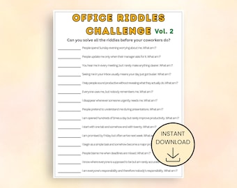 Office Riddles Printable Volume 2, Team Building Game, Office Icebreaker, Coworker Activity, Workplace Party Game, Employee Engagement Game