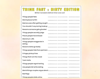 Think Fast Game: Dirty Edition, Adult Party Game Printable, Dirty Minds Game, Bachelorette Party Game, Girls Night Game, Instant Download