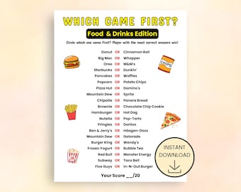 Which Came First Game Food and Drinks Edition, Family Game Night, Ice Breaker, Teen Party, Party Games, Trivia Games, Tea Party Games