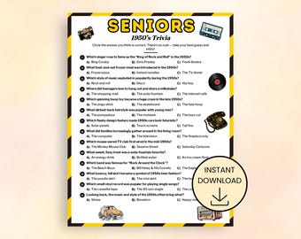 Trivia Game for Senior Citizens: 1950s Version, Senior Trivia Game Printable, Retirement Party Game, Baby Boomer Trivia Game, Group Games