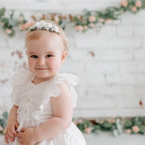 Soft white ivory Baby Toddler floral headband Baptism accessories hairpiece Christening photo prop session shower gift wedding flower custom image 1