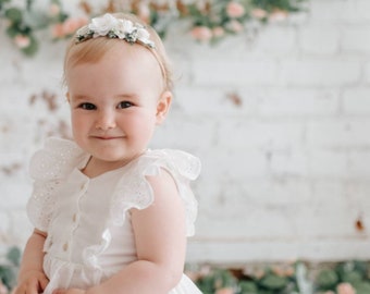 Soft white ivory Baby Toddler floral headband Baptism accessories hairpiece Christening photo prop session shower gift wedding flower custom