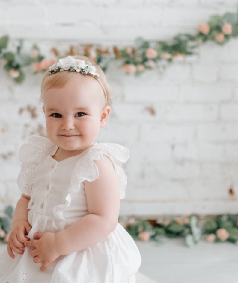 Soft white ivory Baby Toddler floral headband Baptism accessories hairpiece Christening photo prop session shower gift wedding flower custom image 1