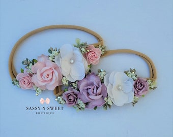 Birthday Headband Headpiece -  Boho Floral - Baby Headbands - Flower girl - Newborn - Girls -Hair accessories - 1st 2nd wedding twins