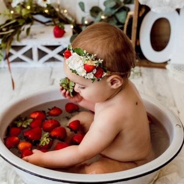 Baby floral headband Strawberry hair accessories hairpiece Strawberries berry first prop photo blossom boho flower 1st 2nd birthday