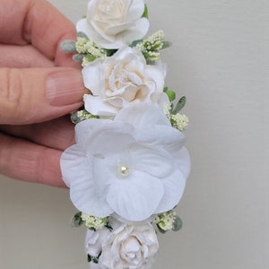 Soft white ivory Baby Toddler floral headband Baptism accessories hairpiece Christening photo prop session shower gift wedding flower custom image 5