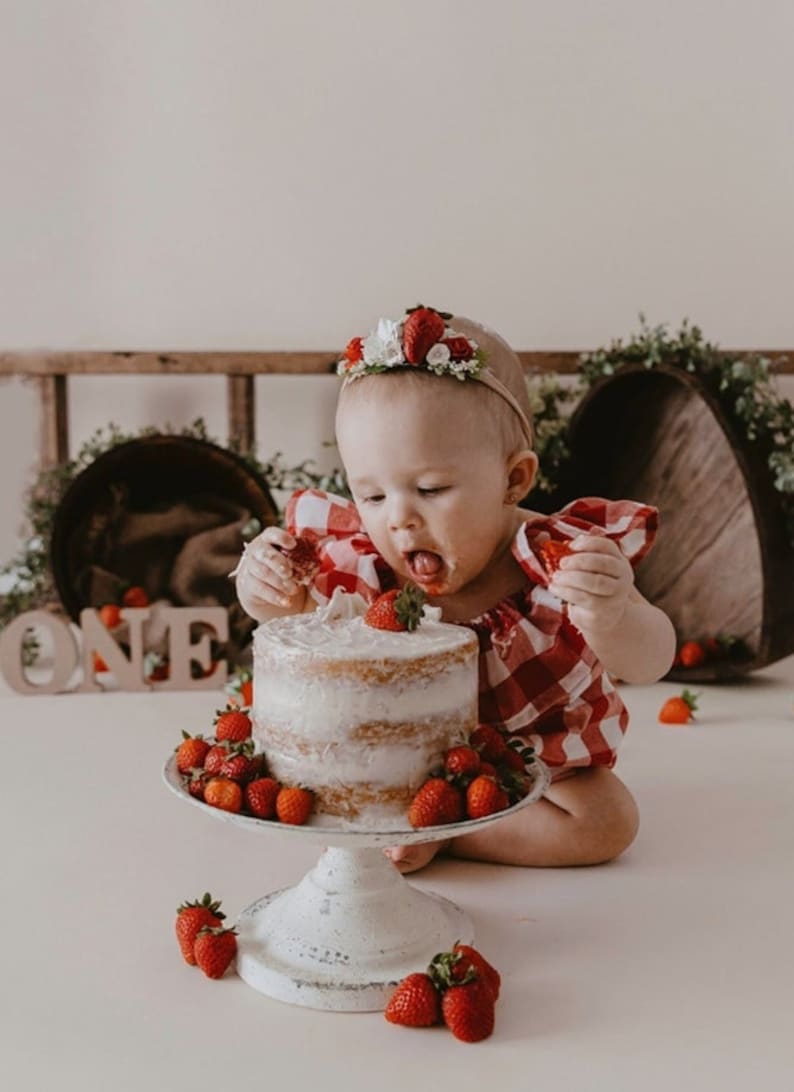 Baby floral headband Strawberry hair accessories hairpiece Strawberries boho photo prop session blossom first boho flower 1st pink birthday image 1